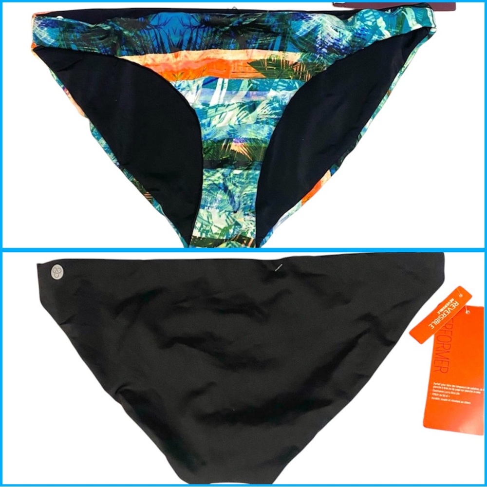 Zella New REVERSIBLE Bikini Swimsuit Bottom M Tropical Black Multi Tribal